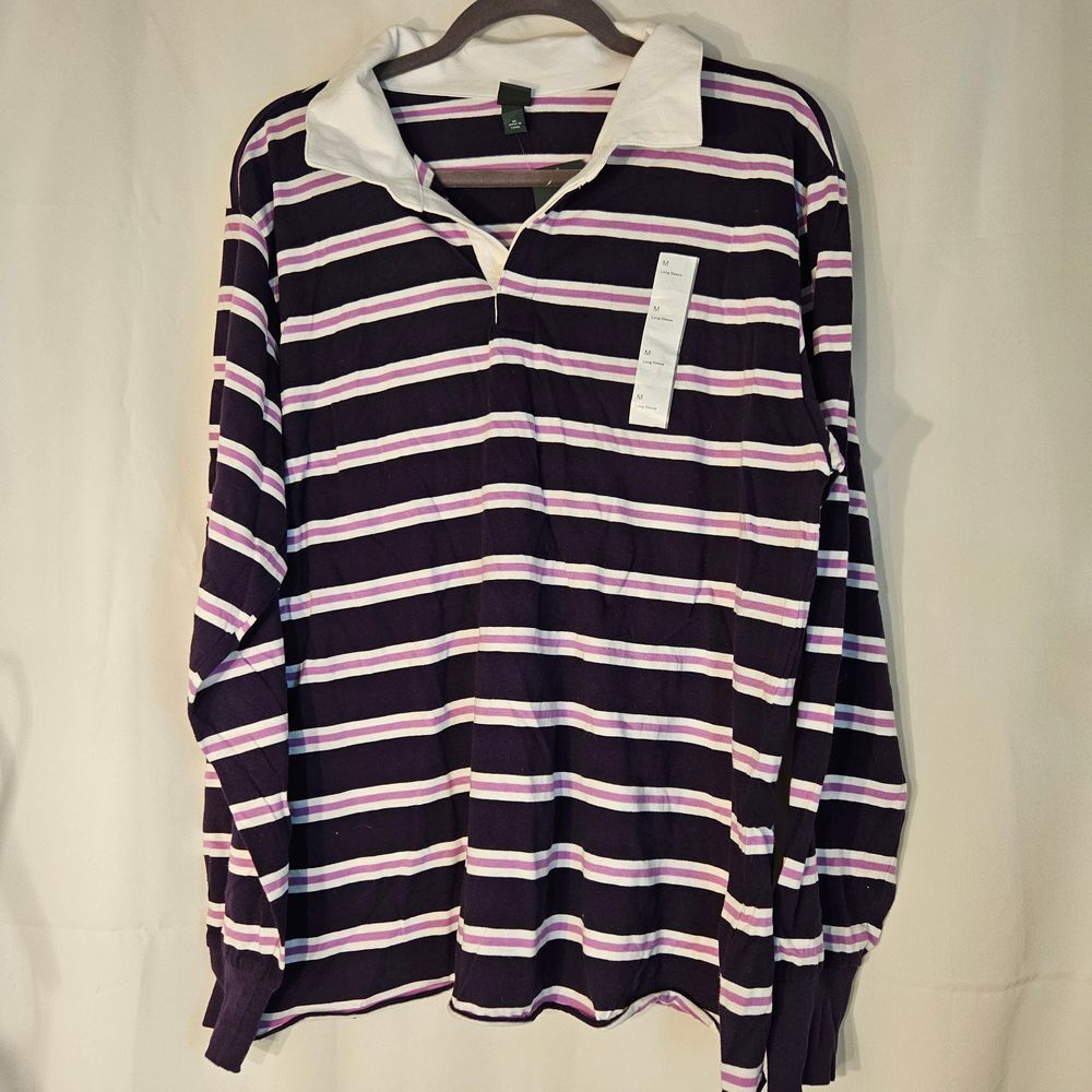 Wild Fable Navy & Pink Striped Long Sleeve Collared Shirt Casual Business Preppy